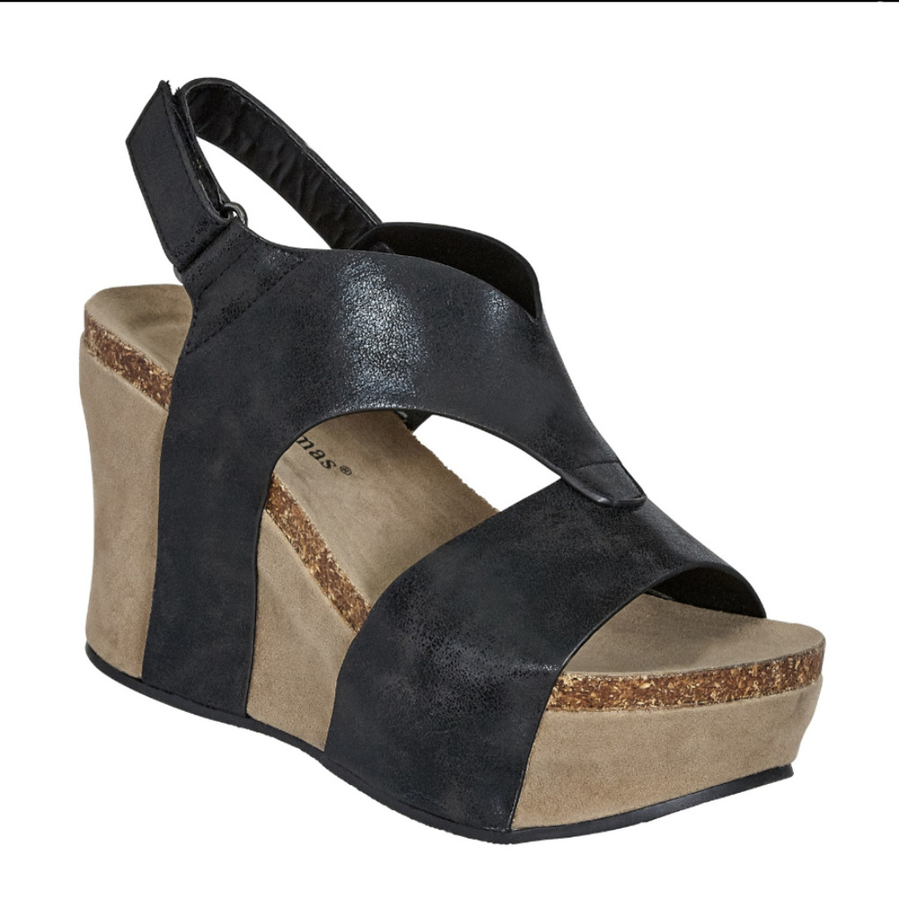 Black Sweetheart High Heel Wedge Ankle Strap